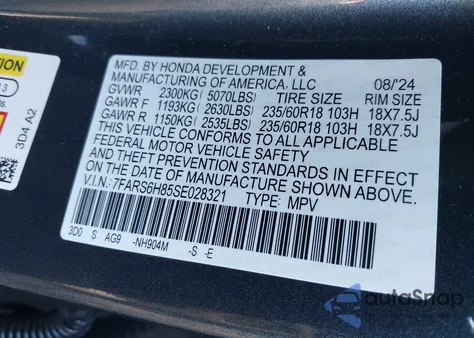 2025 Honda Cr-V Hybrid Sport-L z USA, uszkodzony, nr VIN 7FARS6H85SE028321